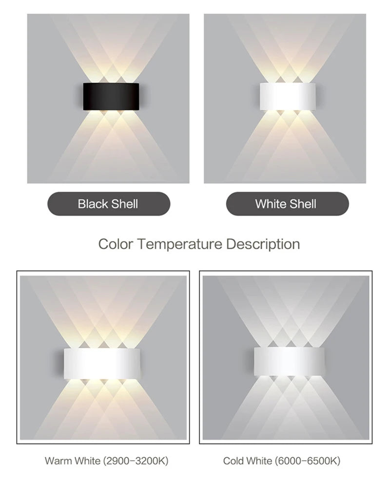Aluminum LED Wall Lamp Waterproof IP65 Outdoor Garden Lights 8W 12W Interior Wall Light for Bedroom Living Room Stairs Lighting