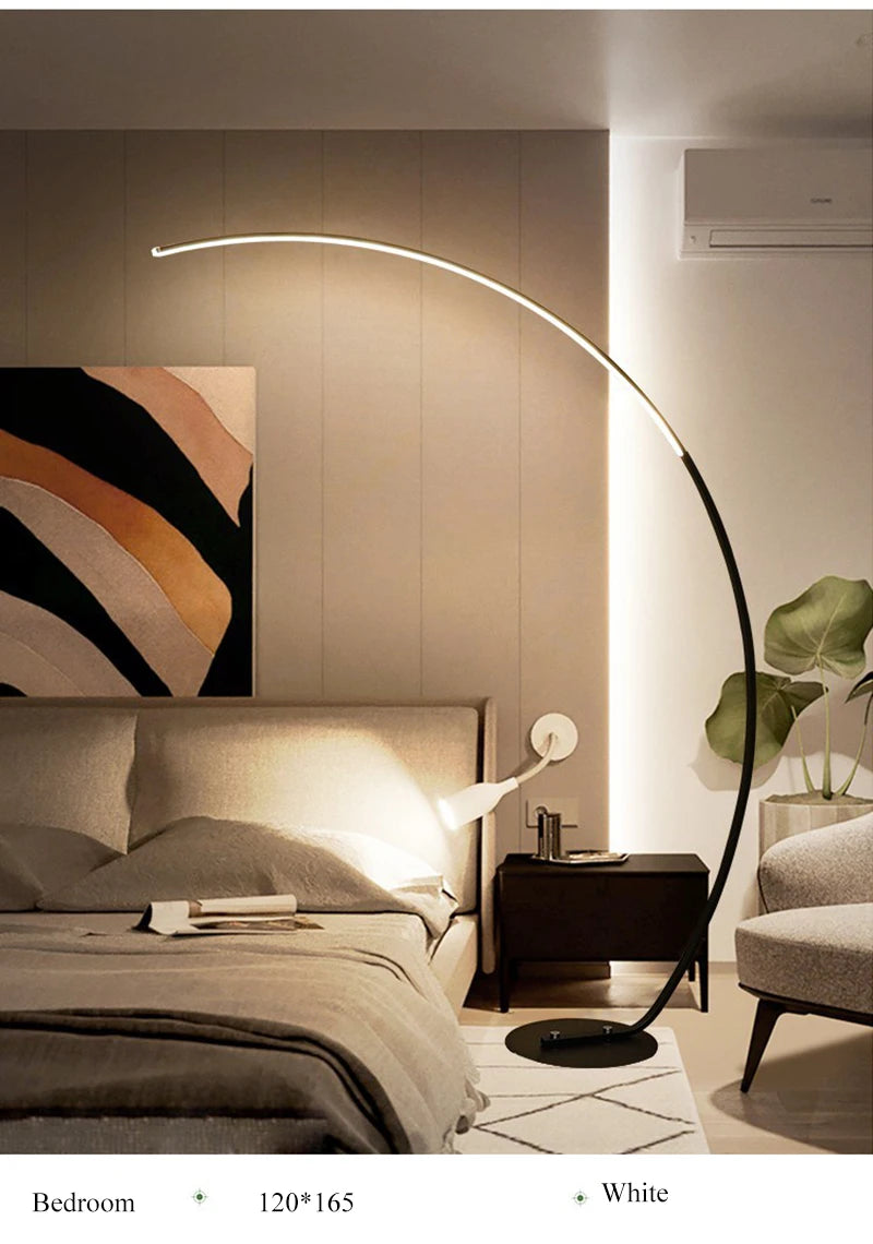 Nordic Designer Curved Aluminum LED Floor Lamp Modern Standing Light for Living Room Bedroom Bedside Room Decorative Lighting