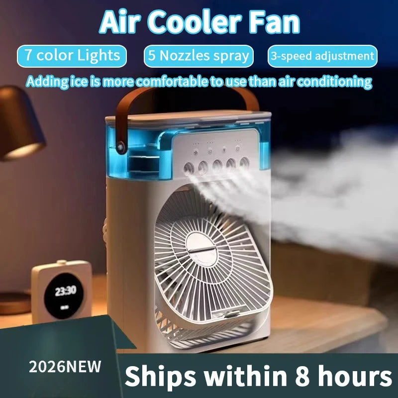 New 3 In 1 Fan AIr Conditioner Household Small Air Cooler LED Night Light Portable Humidifier Air Adjustment Fan Office Home Fan