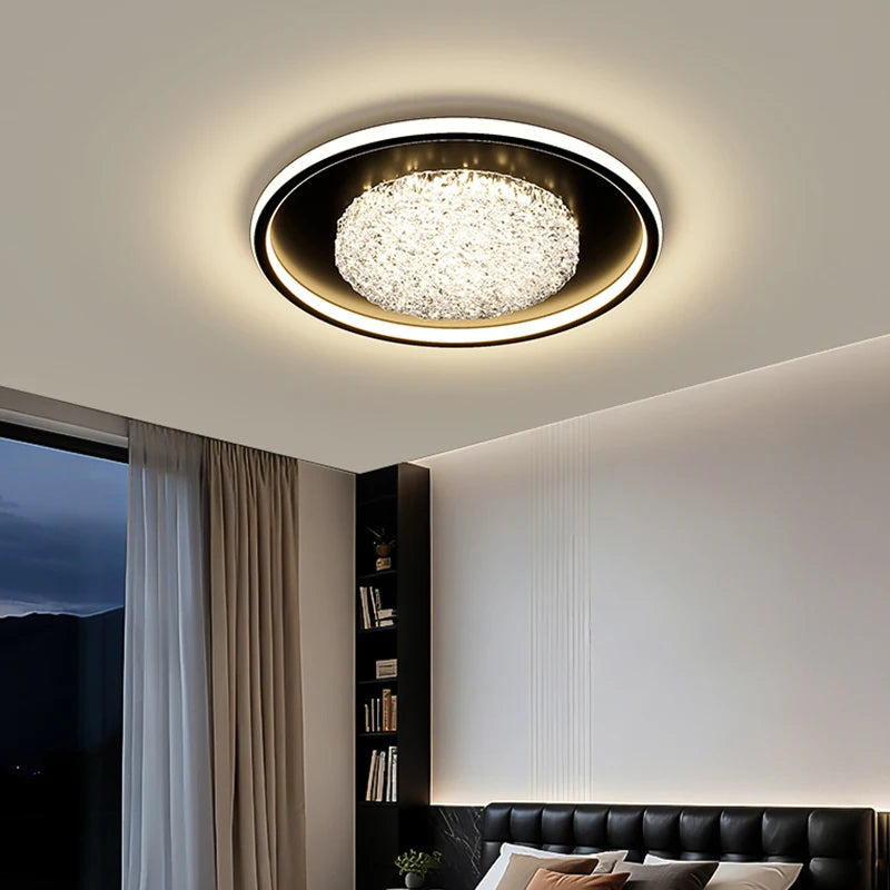 Modern Luxury Square LED Embedded Ceiling Light Round Crystal Inlaid Dimmable Bedroom Study Home Indoor Lighting Decoration Lamp