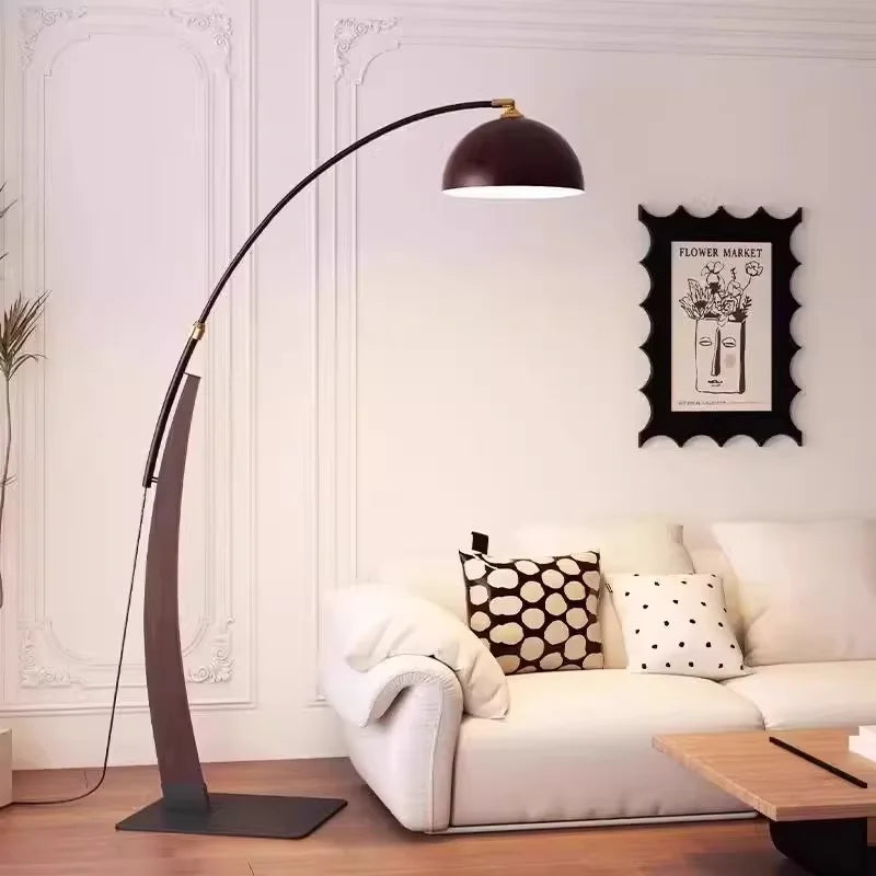 Nordic ARC Floor Lamp Retro Wooden Standing Lamp For Homestay Living Room Sofa Side Study Bedroom Bedside Reading Stand Lighting