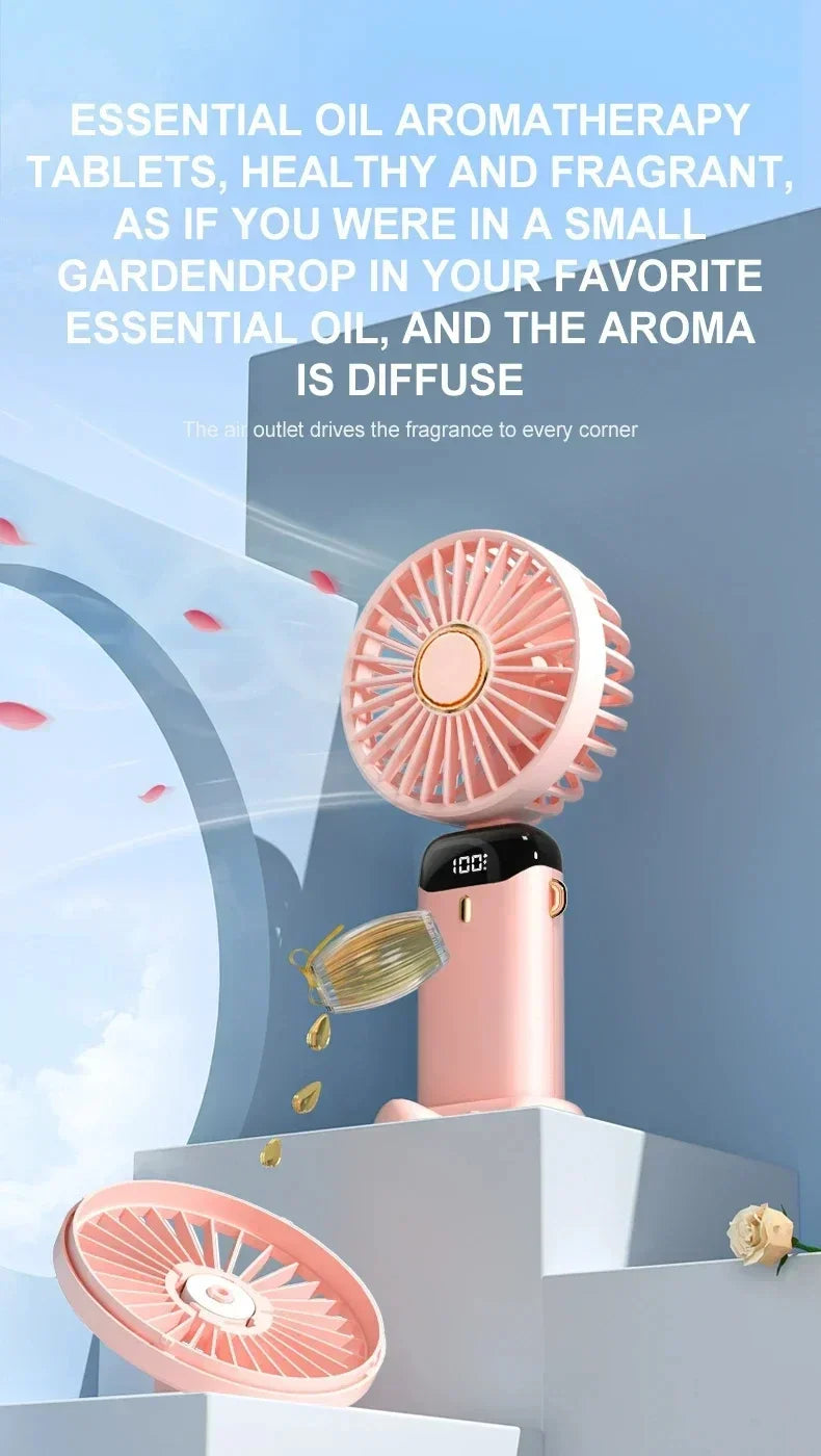 Portable Handheld Personal Rechargeable Fan LED Digital Display 90°Adjustable Rechargeable Fan , 5 Speed Wind Mini Aromatherapy