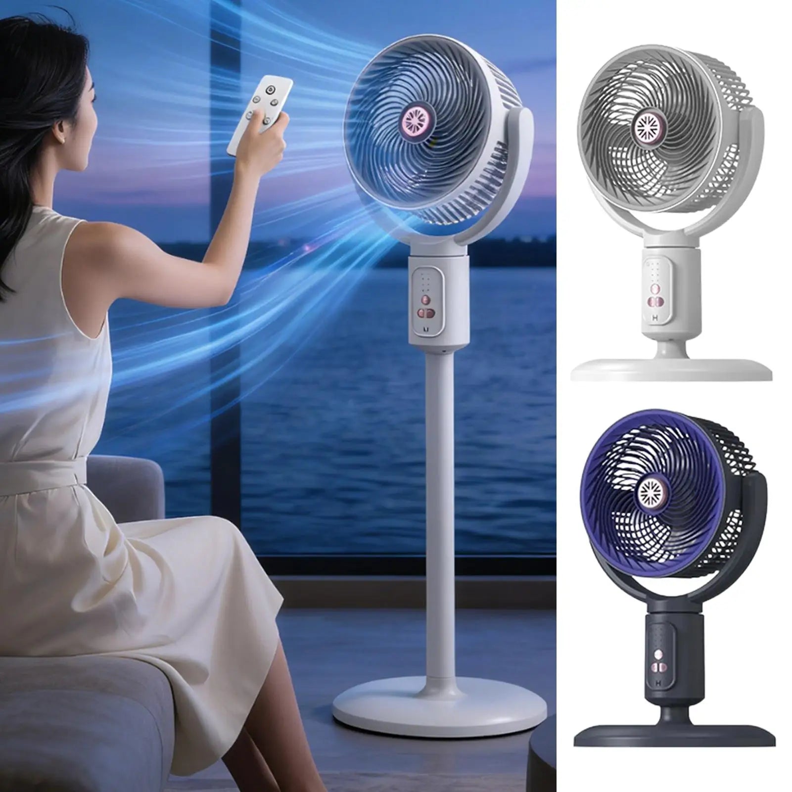 Tower Fan 5-Speed Air Circulation Device with Timer Oscillating Type-C Rechargeable Adjustable Height Standing Fan Tower for