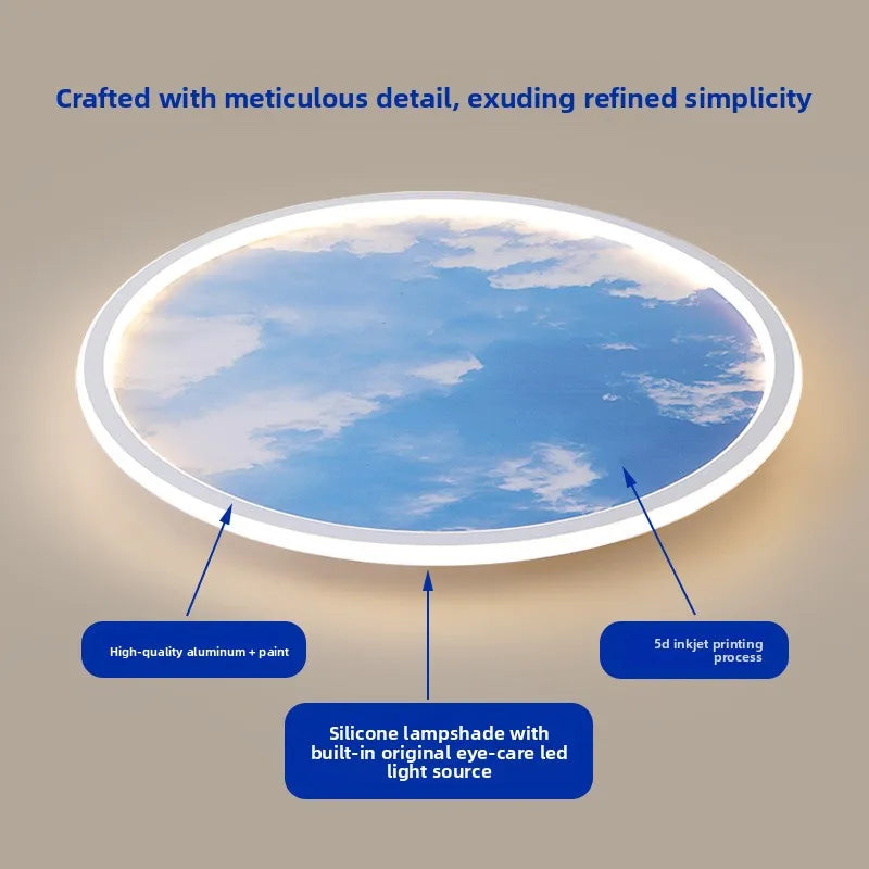 Blue Sky and White Clouds Circular Acrylic LED Ceiling Lamp Minimalist Bedroom Lighting Home Living Room Study Atmosphere Lights