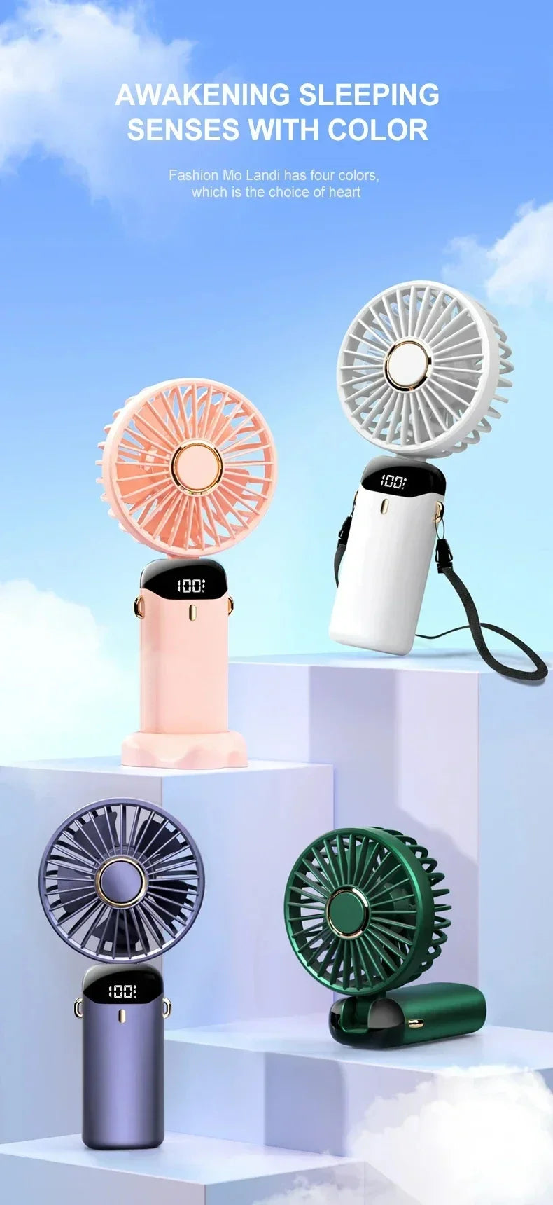Portable Handheld Personal Rechargeable Fan LED Digital Display 90°Adjustable Rechargeable Fan , 5 Speed Wind Mini Aromatherapy