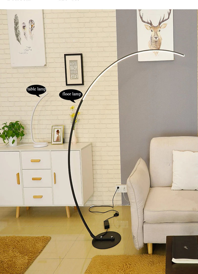 Nordic Designer Curved Aluminum LED Floor Lamp Modern Standing Light for Living Room Bedroom Bedside Room Decorative Lighting