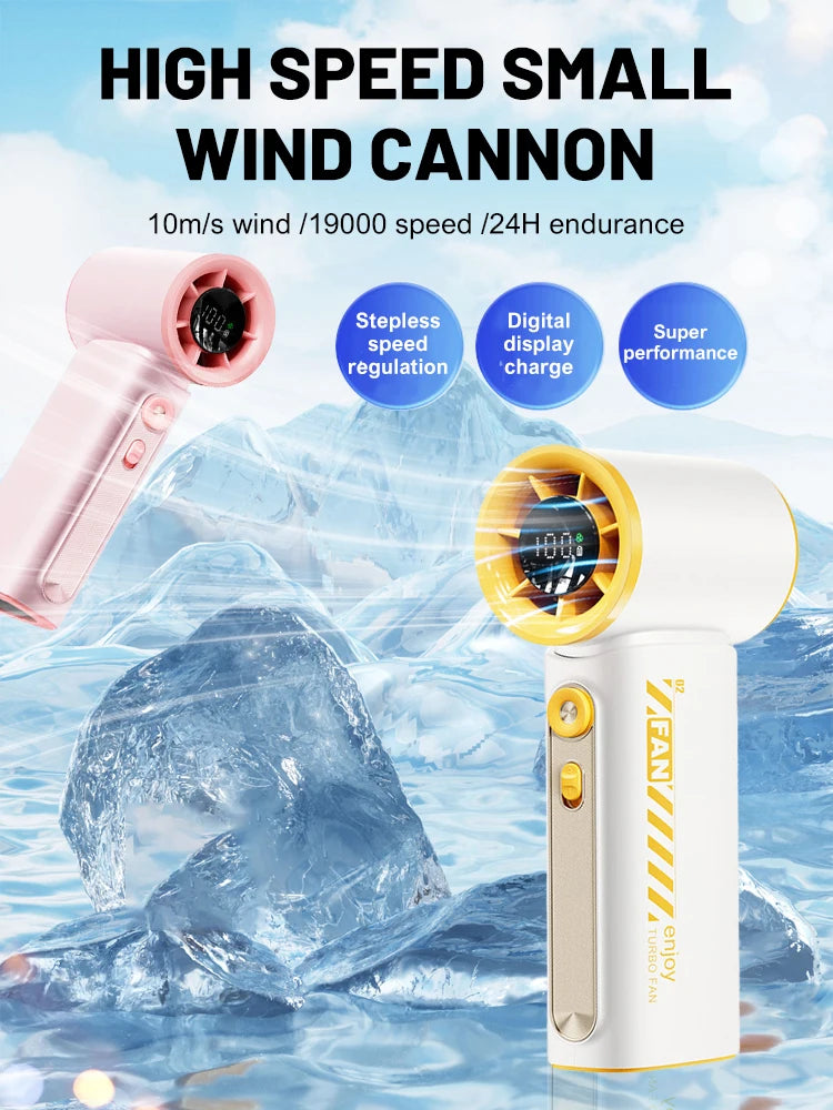 New Portable Turbo Small Air Cannon Handheld Fan 100 Wind Speeds Adjustable Mini Electric Fan USB Charging Fan Outdoor Mini Fan
