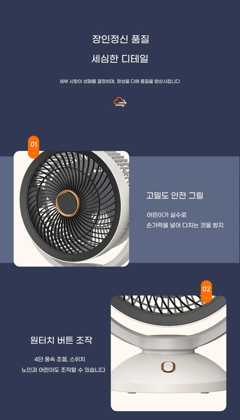 Portable Air Circulation Fan Rechargeable Oscillating 3 Blades Desktop Wall Mount Electric Fan LED Night Light Home Office Dorm