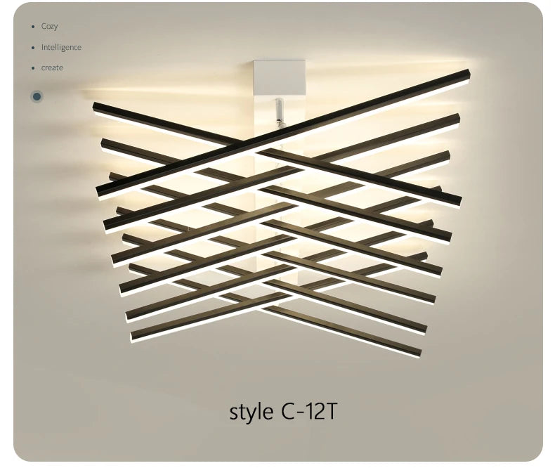 Modern Nordic LED Ceiling Lamps For Living Dining Room With Remote Control Black Lights Office Bedroom Decor Square Chandeliers