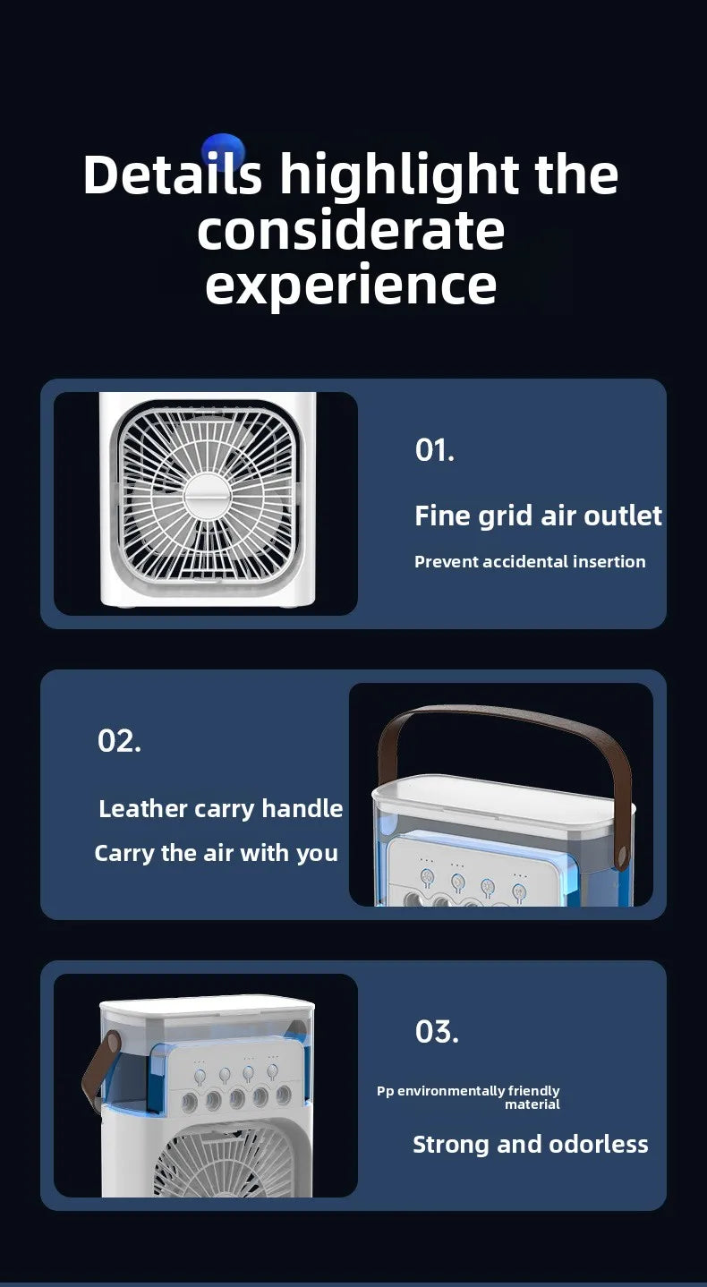 New 3 In 1 Fan AIr Conditioner Household Small Air Cooler LED Night Light Portable Humidifier Air Adjustment Fan Office Home Fan