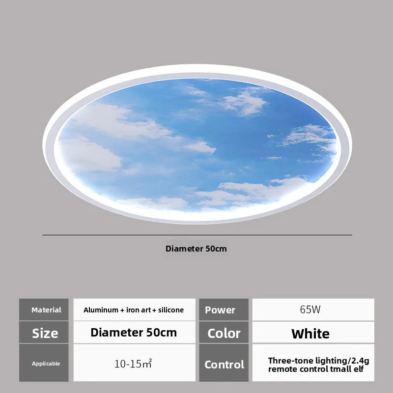 Blue Sky and White Clouds Circular Acrylic LED Ceiling Lamp Minimalist Bedroom Lighting Home Living Room Study Atmosphere Lights