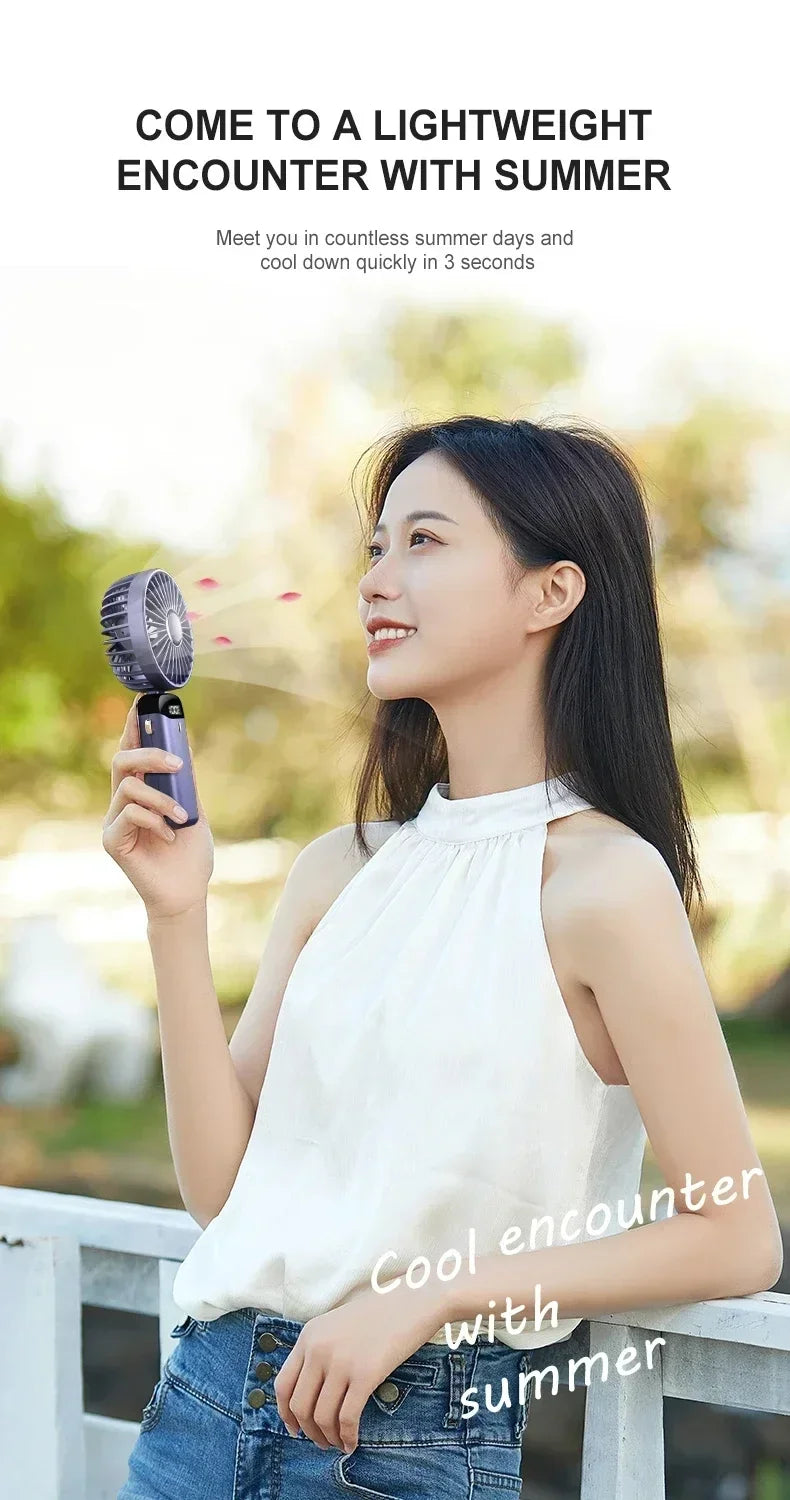 Portable Handheld Personal Rechargeable Fan LED Digital Display 90°Adjustable Rechargeable Fan , 5 Speed Wind Mini Aromatherapy