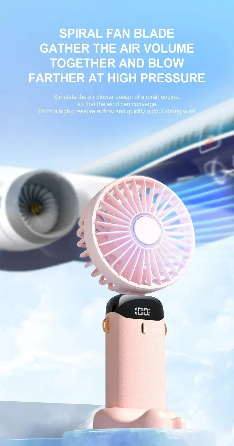 Portable Handheld Personal Rechargeable Fan LED Digital Display 90°Adjustable Rechargeable Fan , 5 Speed Wind Mini Aromatherapy