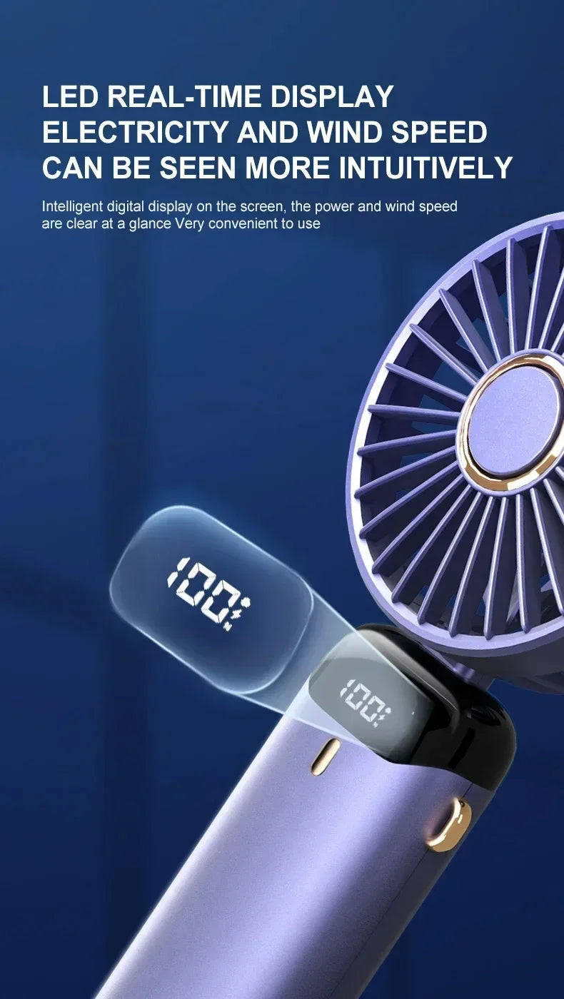 Portable Handheld Personal Rechargeable Fan LED Digital Display 90°Adjustable Rechargeable Fan , 5 Speed Wind Mini Aromatherapy