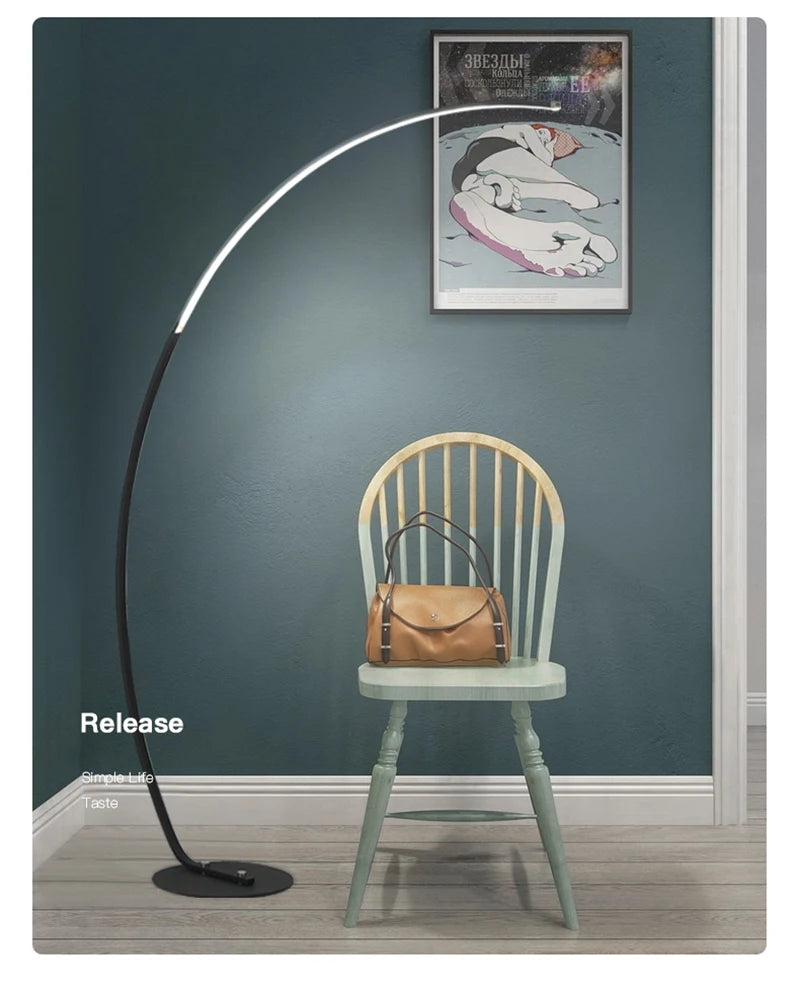 Nordic Designer Curved Aluminum LED Floor Lamp Modern Standing Light for Living Room Bedroom Bedside Room Decorative Lighting