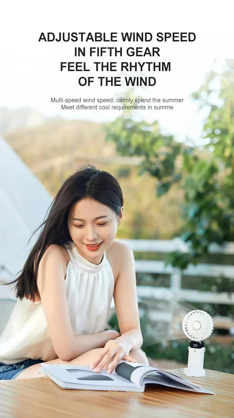 Portable Handheld Personal Rechargeable Fan LED Digital Display 90°Adjustable Rechargeable Fan , 5 Speed Wind Mini Aromatherapy