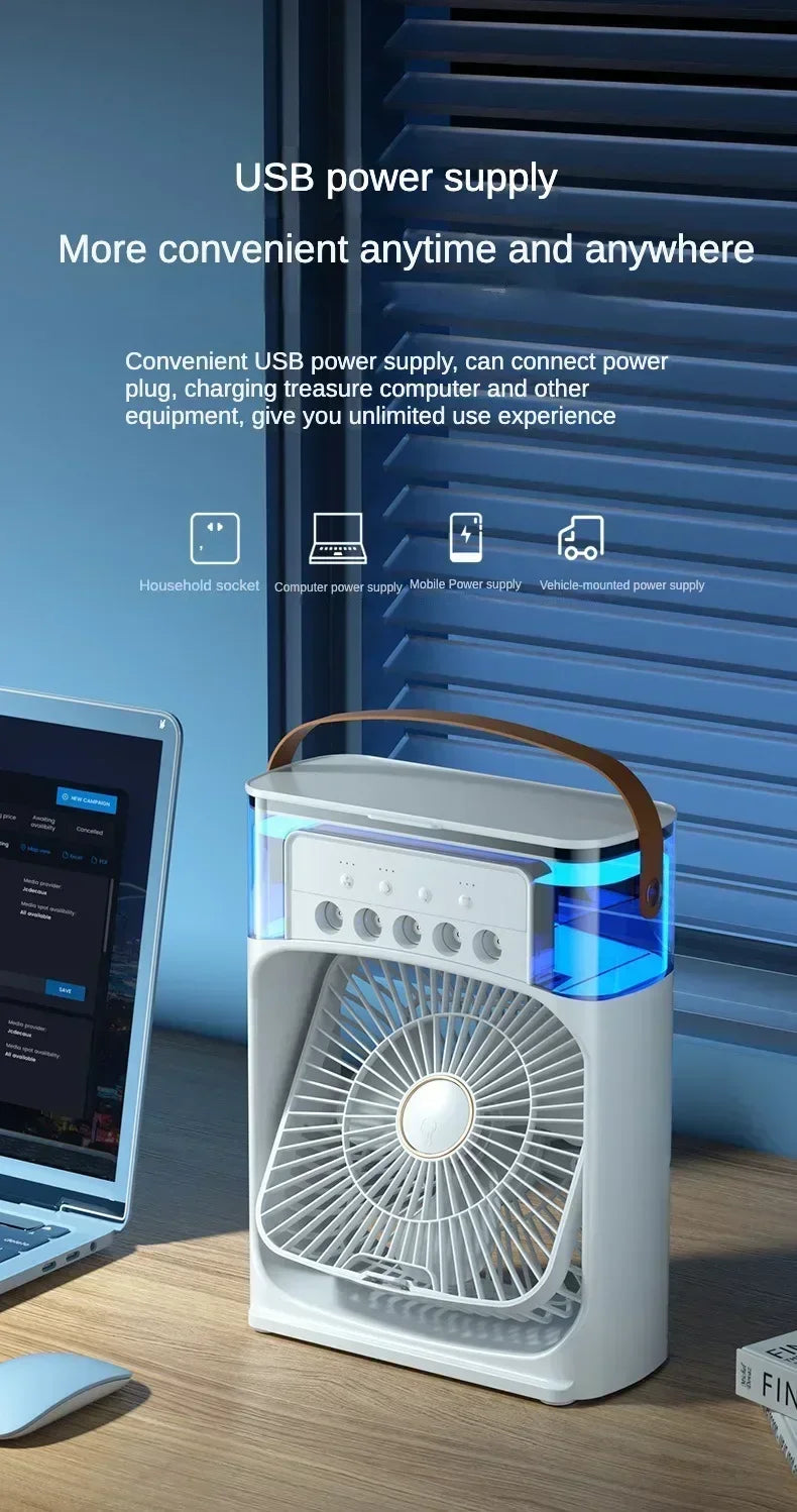 New Fan AIr Conditioner Household Mini Air Cooler LED Night Light Portable Humidifier Air Adjustment Fan Office Home Fan