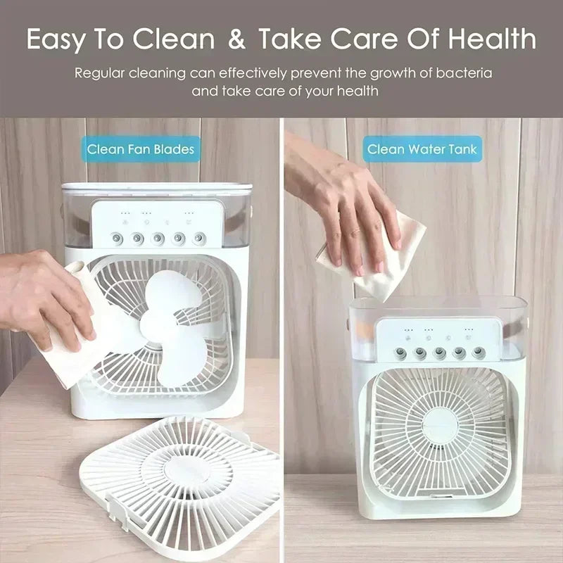 New 3 In 1 Fan AIr Conditioner Household Mini Air Cooler LED Night Light Portable Humidifier Air Adjustment Fan Office Home Fan