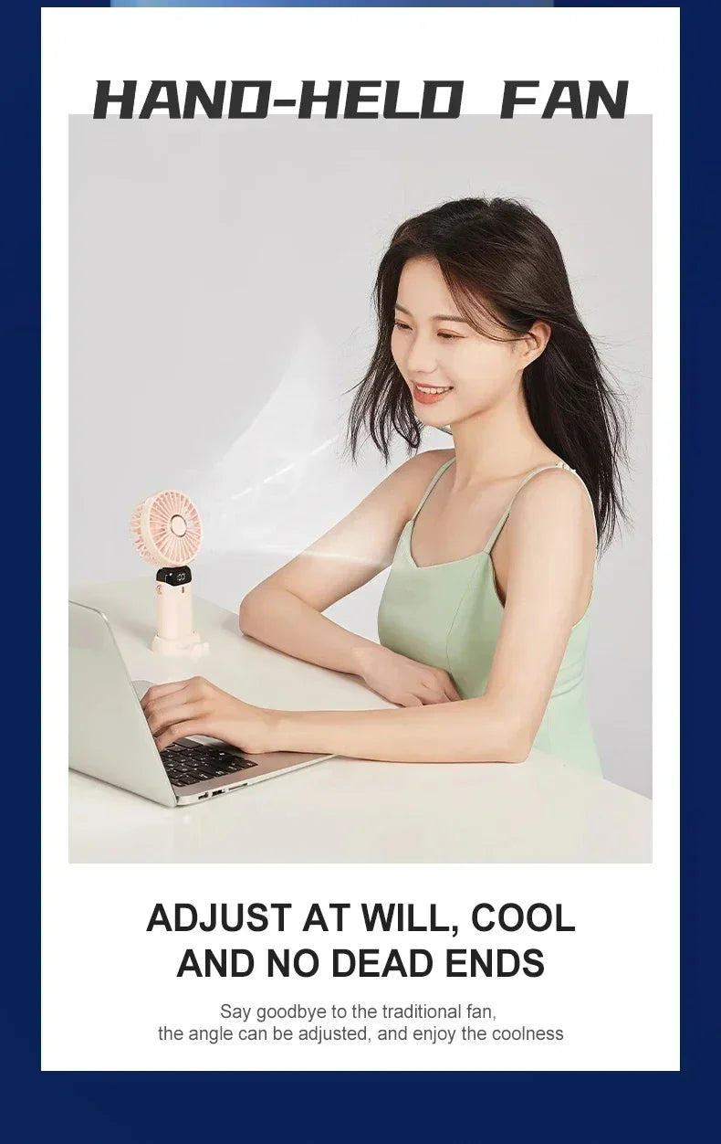 Portable Handheld Personal Rechargeable Fan LED Digital Display 90°Adjustable Rechargeable Fan , 5 Speed Wind Mini Aromatherapy