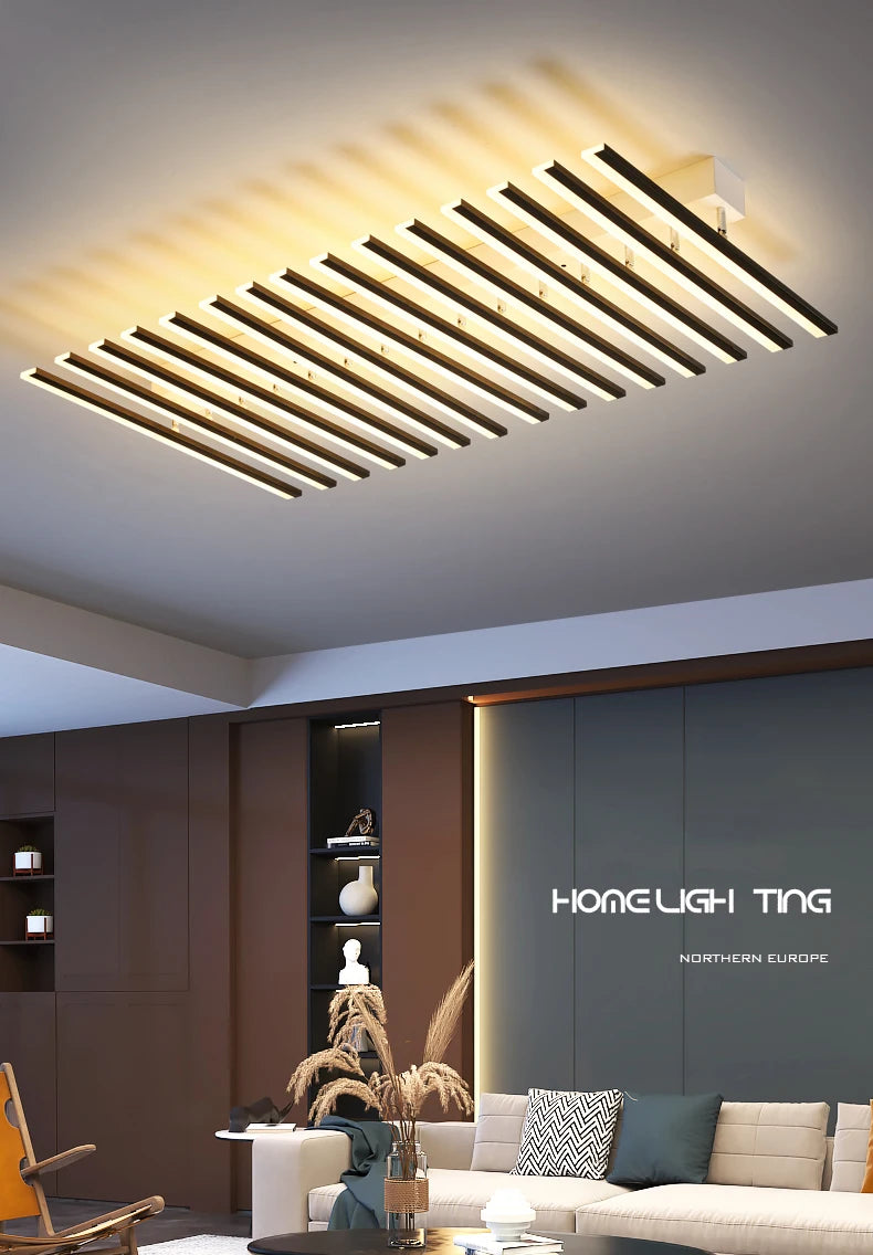 Modern Nordic LED Ceiling Lamps For Living Dining Room With Remote Control Black Lights Office Bedroom Decor Square Chandeliers