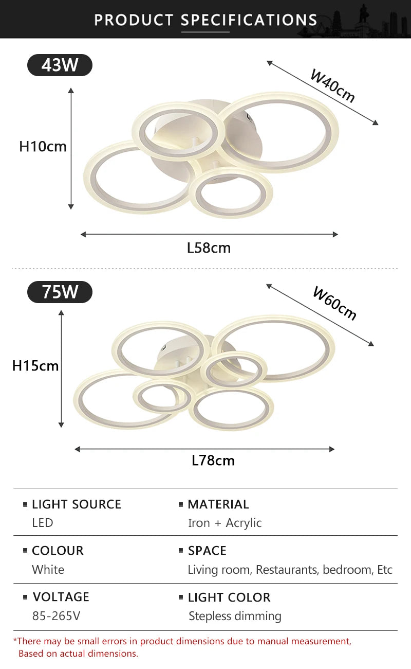 Nordic LED Ceiling Light Circular Acrylic with Remote Control Dimming Ceiling Lamp Living Room Dining Room Bedroom Decor Lights