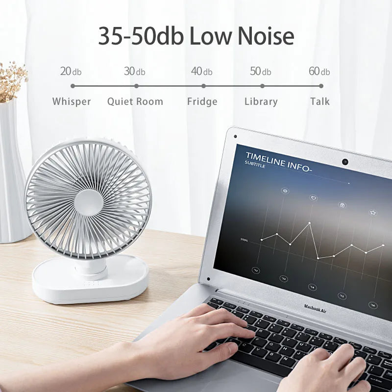 Wireless Desktop Fan 7 Inch Oscillating 4 Speeds Rechargeable USB Air Cooling Fan 90° Adjust Portable Home Office Camping Fan