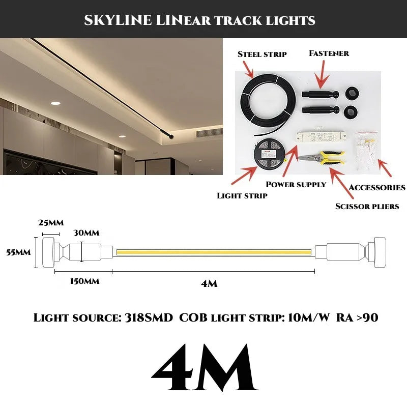 5m/8m/9m Skyline Linear Light COB LED Wall Lamp Living Room Art Exhibition Background Decor Bedroom Minimalist LED Strips Sconce
