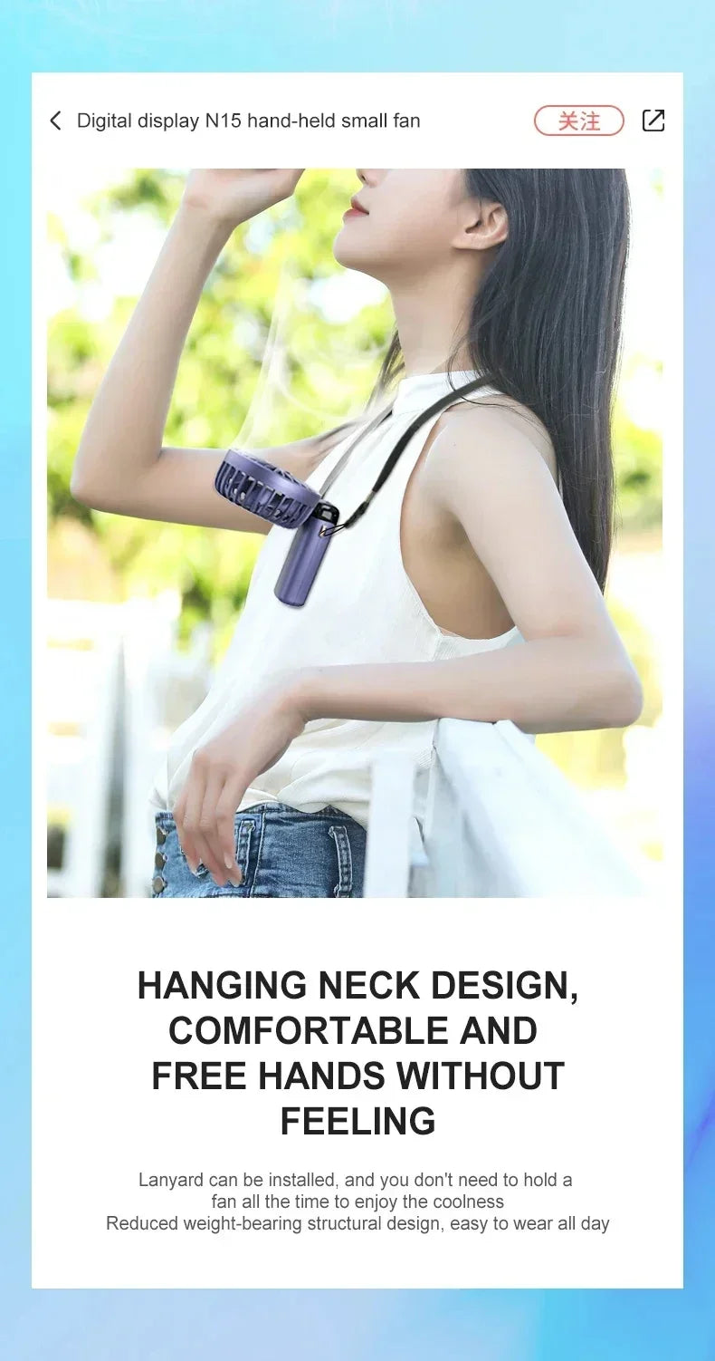 Portable Handheld Personal Rechargeable Fan LED Digital Display 90°Adjustable Rechargeable Fan , 5 Speed Wind Mini Aromatherapy