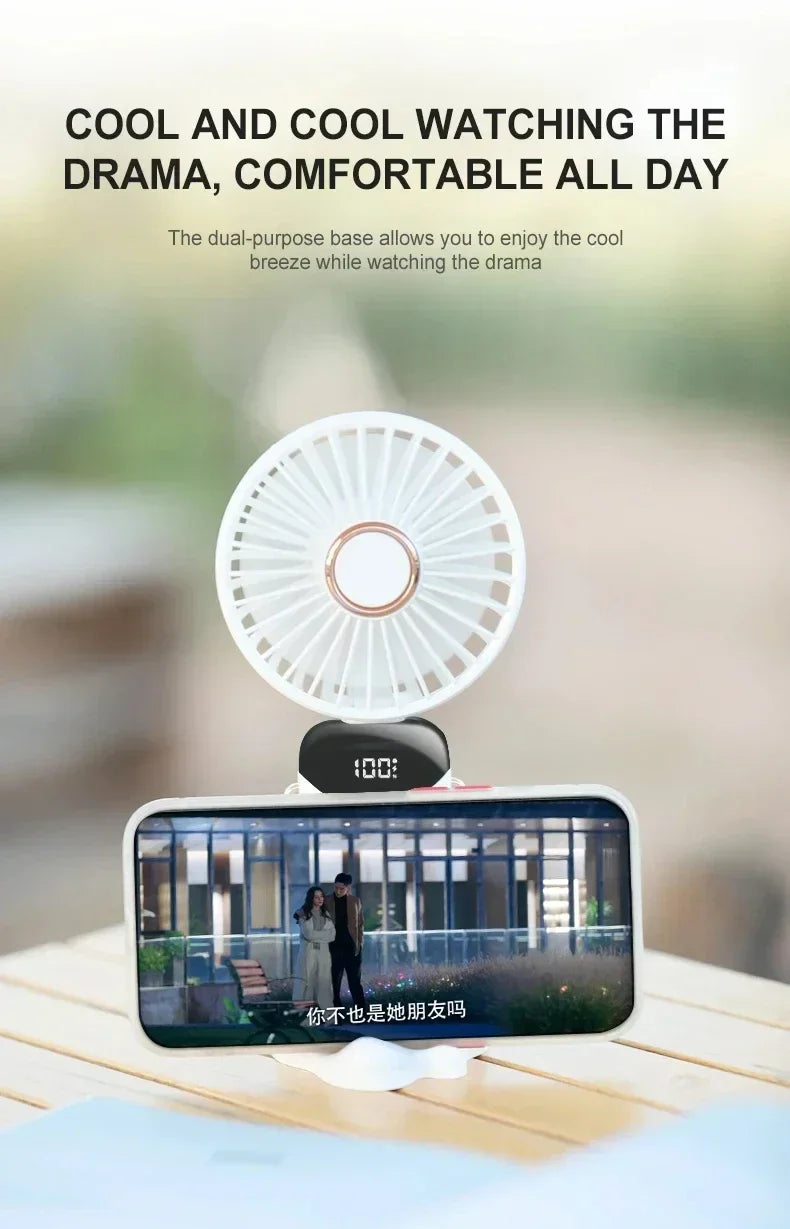 Portable Handheld Personal Rechargeable Fan LED Digital Display 90°Adjustable Rechargeable Fan , 5 Speed Wind Mini Aromatherapy