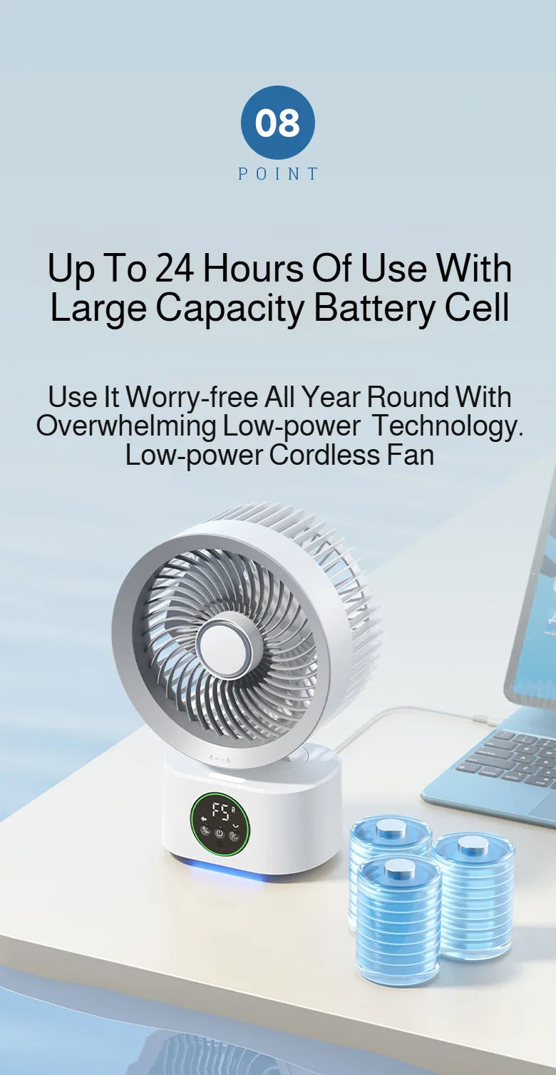 2026 New Air Circulation Fan Rechargeable AI Voice Control 5 Speed Oscillating Desktop Wall Mount Hanging Fan LED Display Home