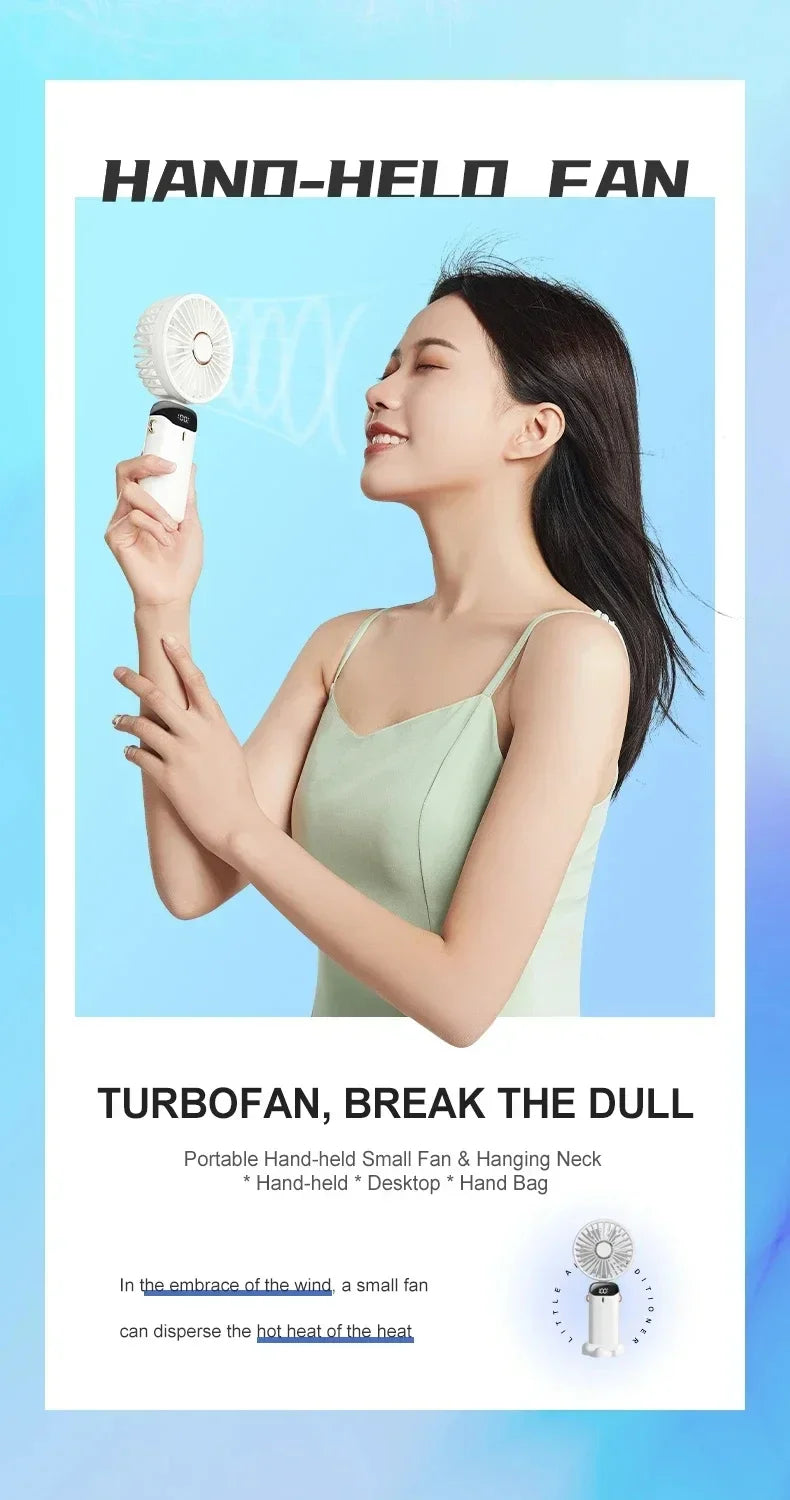 Portable Handheld Personal Rechargeable Fan LED Digital Display 90°Adjustable Rechargeable Fan , 5 Speed Wind Mini Aromatherapy