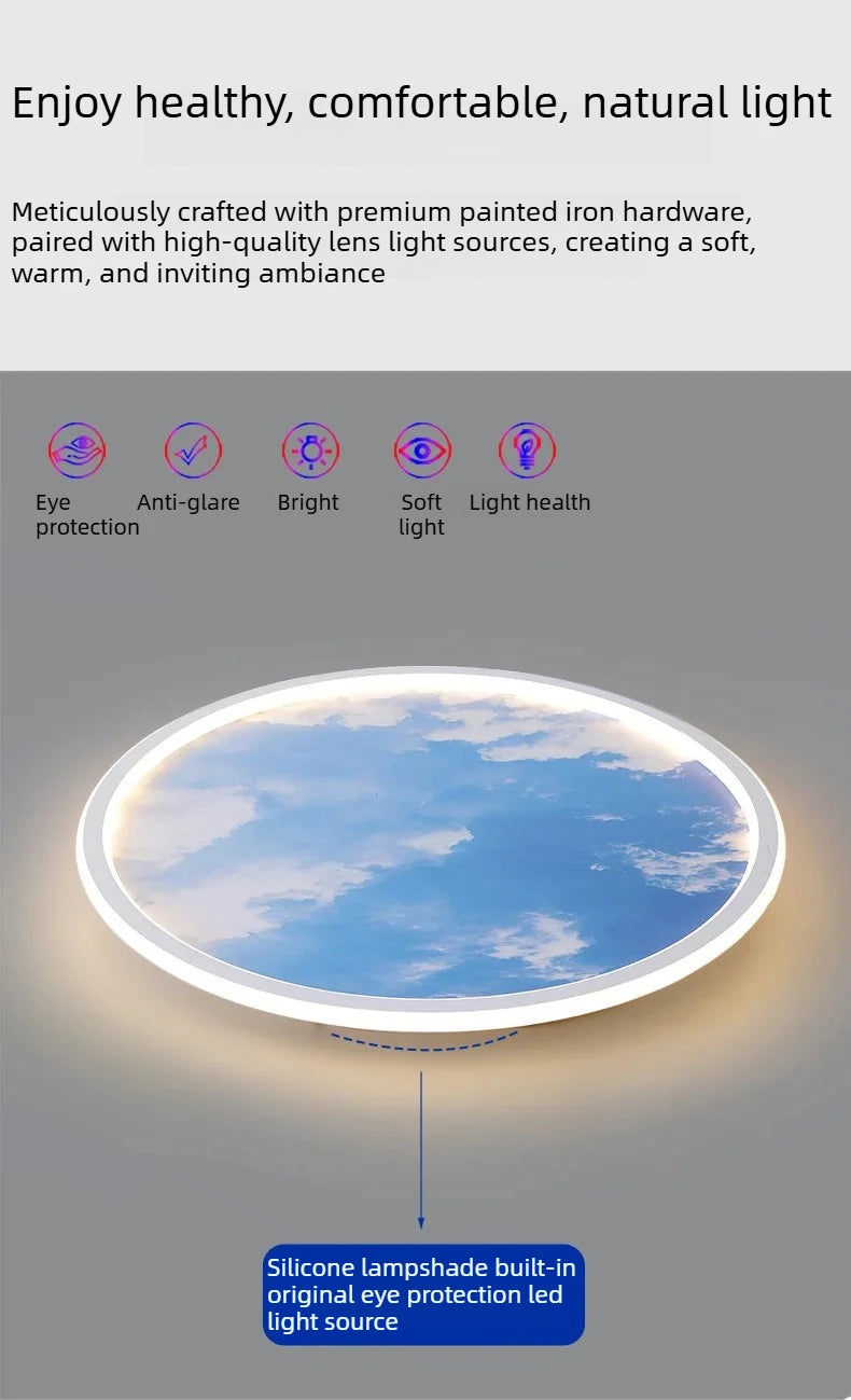Blue Sky and White Clouds Circular Acrylic LED Ceiling Lamp Minimalist Bedroom Lighting Home Living Room Study Atmosphere Lights