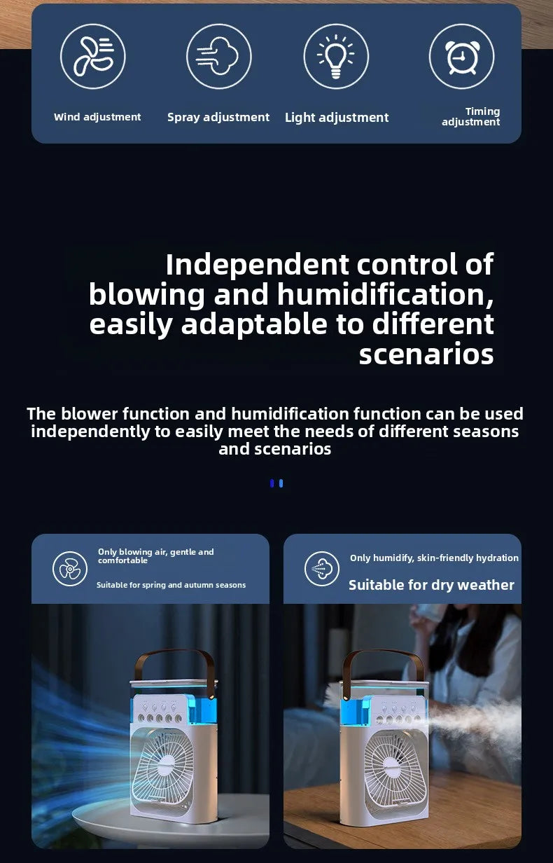 New 3 In 1 Fan AIr Conditioner Household Small Air Cooler LED Night Light Portable Humidifier Air Adjustment Fan Office Home Fan