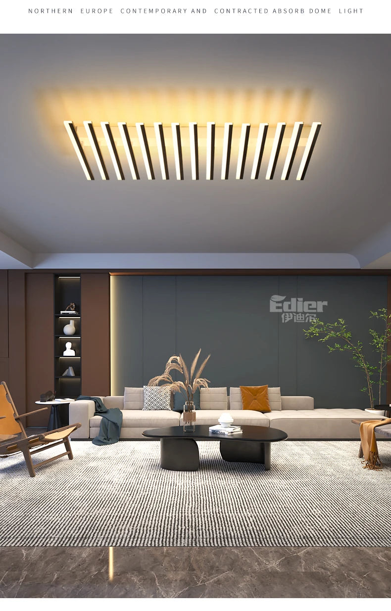 Modern Nordic LED Ceiling Lamps For Living Dining Room With Remote Control Black Lights Office Bedroom Decor Square Chandeliers