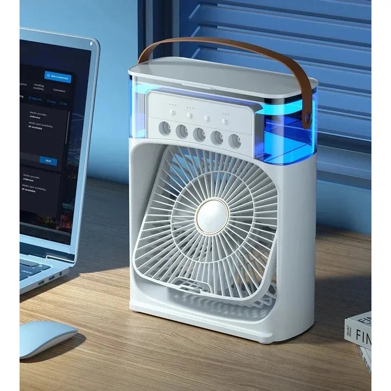 New 3 In 1 Portable Fan AIr Conditioner Household Mini Air Cooler LED Night Light Humidifier Air Adjustment Fan Office Home Fan