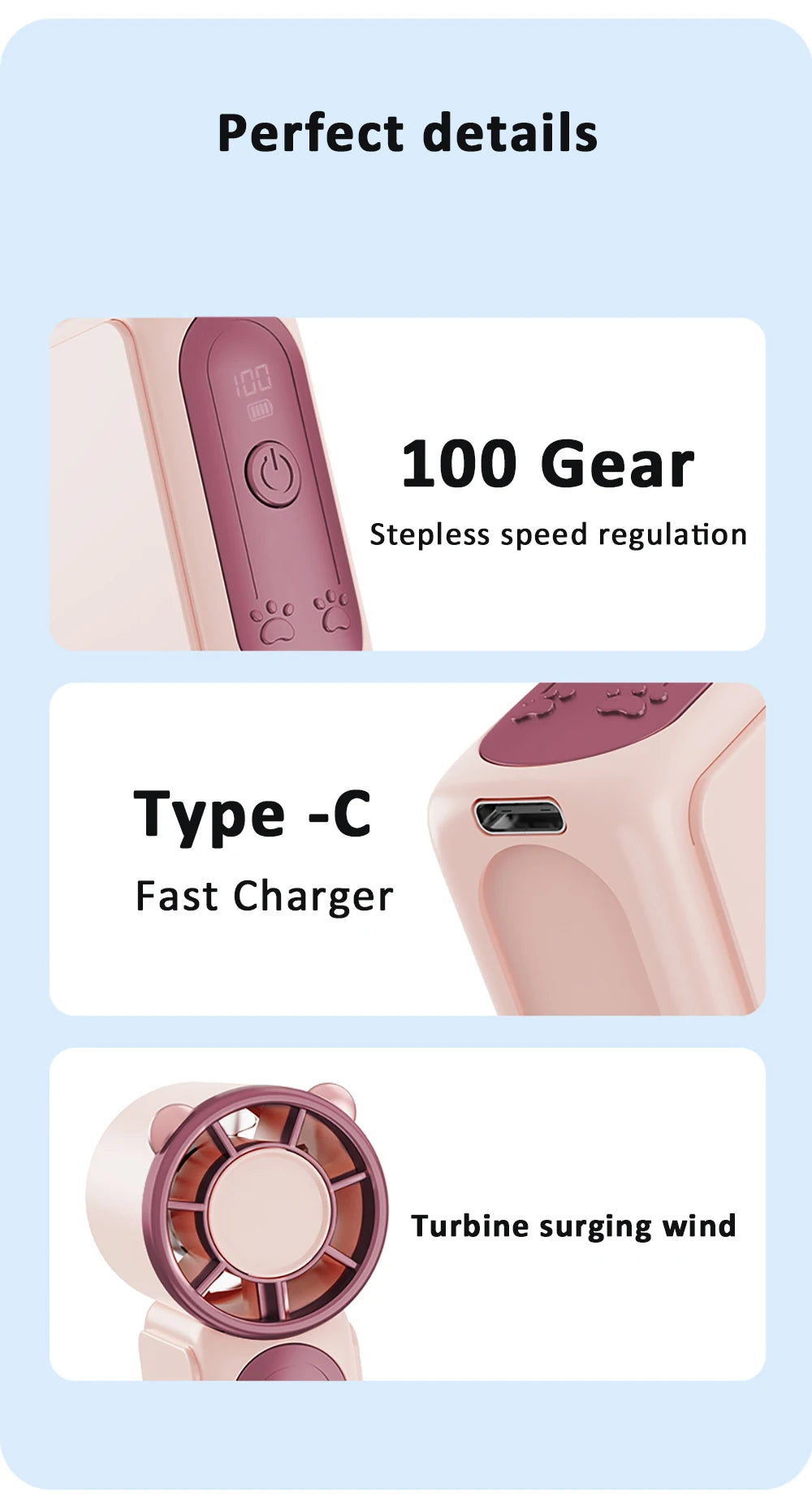 Mini Portable Fan High Speed 100 Wind Electric Handheld Fan USB Rechargeable Small Desk Fan for Outdoor Camping Pocket Hand Fan