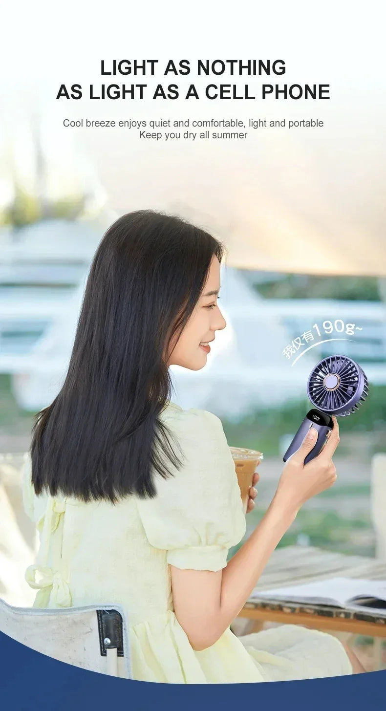 Portable Handheld Personal Rechargeable Fan LED Digital Display 90°Adjustable Rechargeable Fan , 5 Speed Wind Mini Aromatherapy