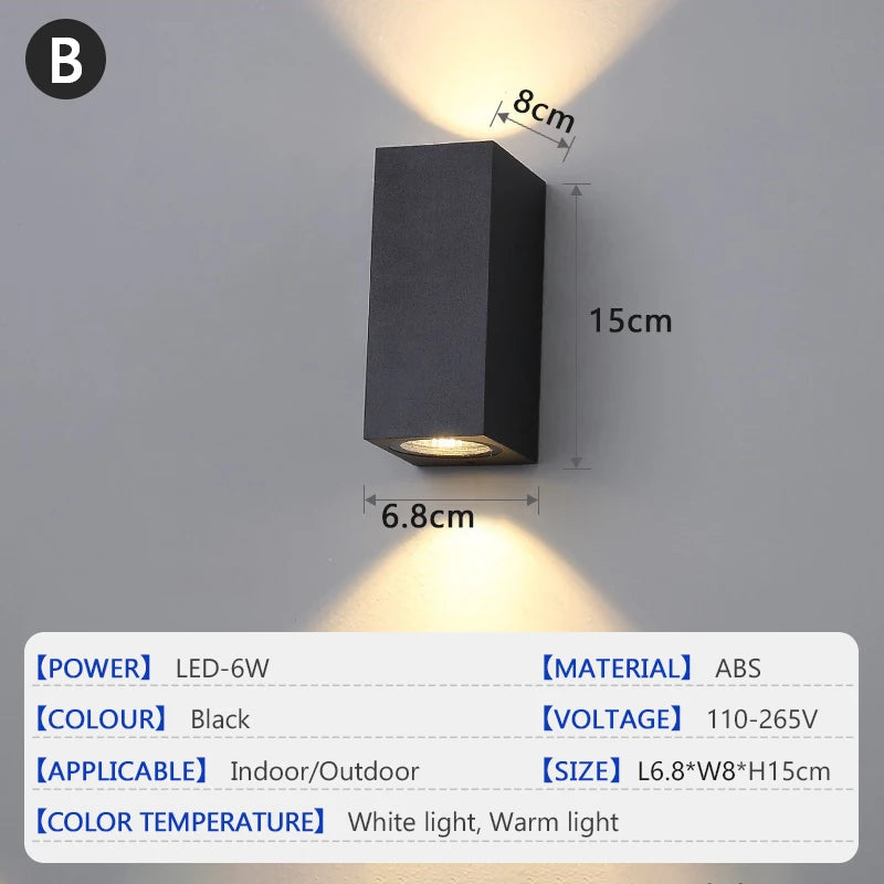 Waterproof LED Outdoor Wall Lamp IP65 Upper Lower Lighting Porch Garden Lamp Indoor Bedroom Bedside Home Decor Wall Light