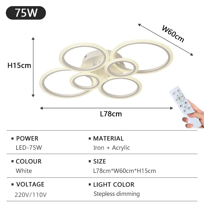 Nordic LED Ceiling Light Circular Acrylic with Remote Control Dimming Ceiling Lamp Living Room Dining Room Bedroom Decor Lights