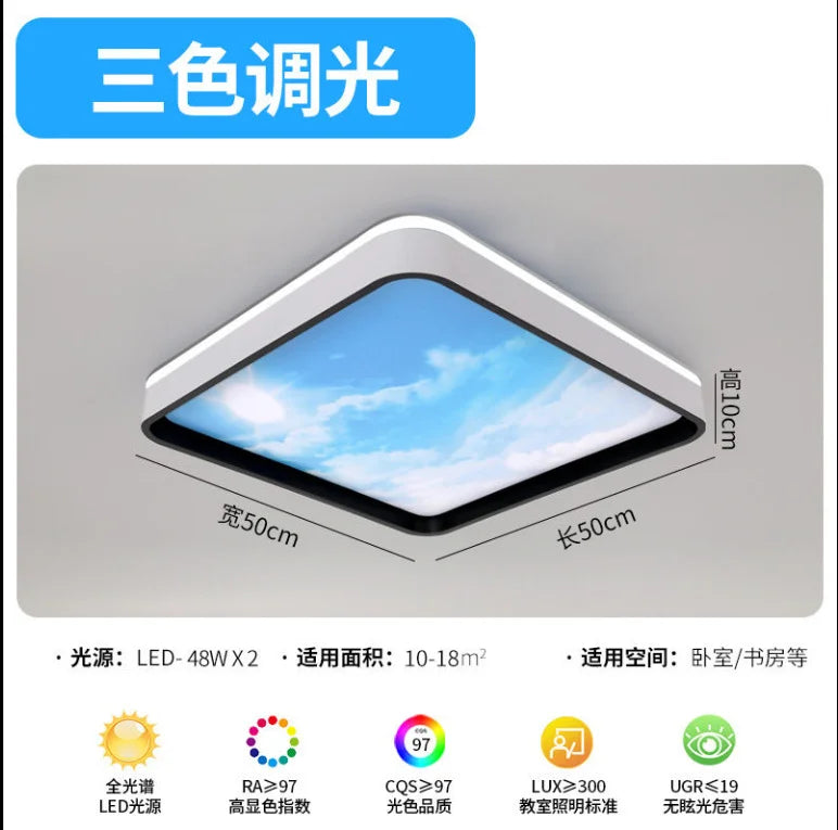Modern LED Blue Sky Ceiling Lamp Smart Brightness Dimmable Round Ceiling light for Living Room Bedroom Kitchen Moon Lighting