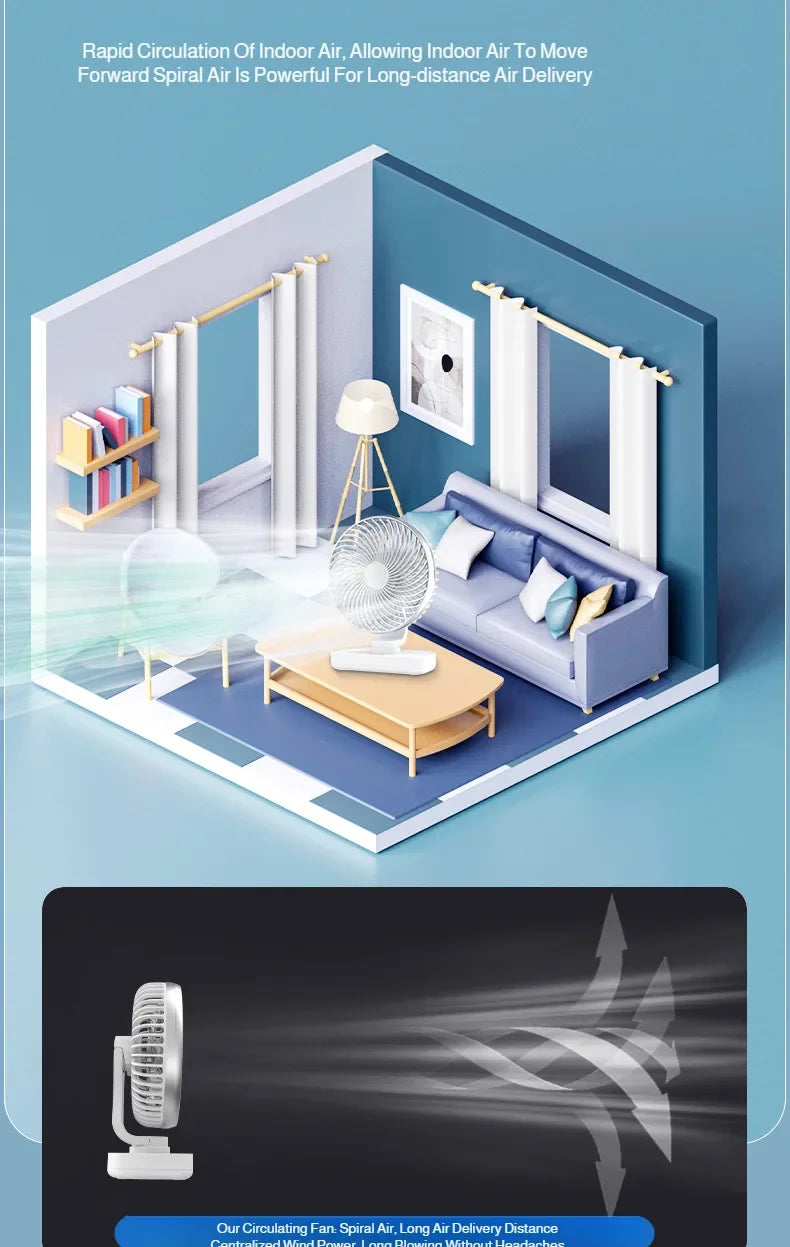 New oscillating electric fan 360-degree oscillation wireless charging air circulator fan multi-speed adjustable minimalist style