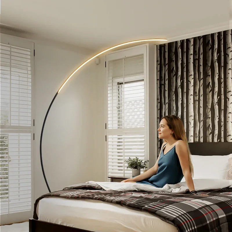 Nordic Designer Curved Aluminum LED Floor Lamp Modern Standing Light for Living Room Bedroom Bedside Room Decorative Lighting
