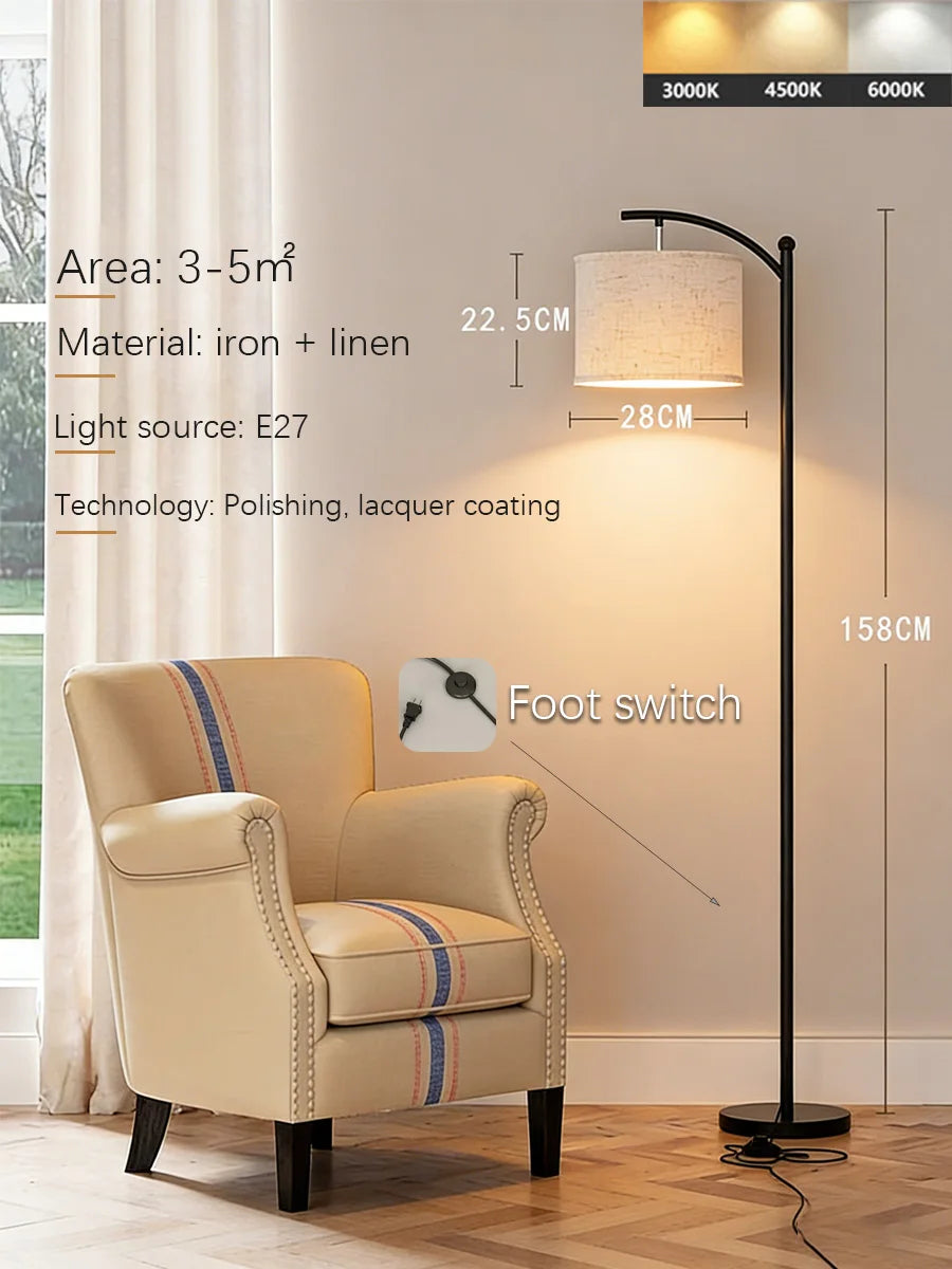 Modern Nordic Fabric Floor Lamp LED Standing Lamp for Living Room Bedroom Study Dining Room Hotel Villa Home Decor Bedside Lamp