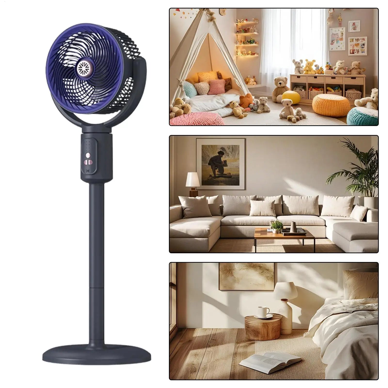 Tower Fan 5-Speed Air Circulation Device with Timer Oscillating Type-C Rechargeable Adjustable Height Standing Fan Tower for