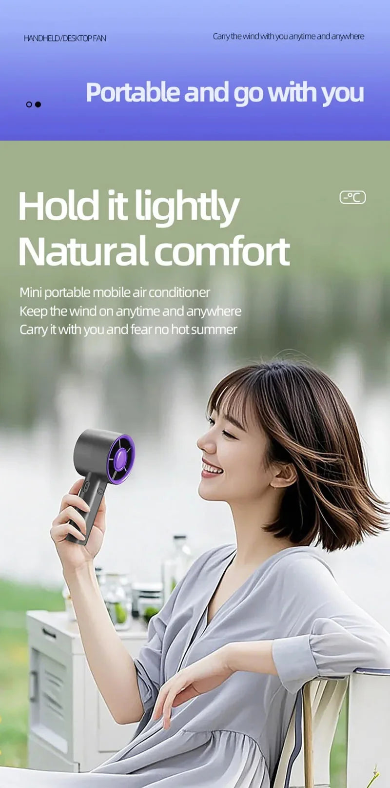 2026 Small Wind Cannon Turbine Outdoor Fan Portable USB Fast Charging Mini Handheld Fan Mute Highspeed Fan For Travel Outdoor