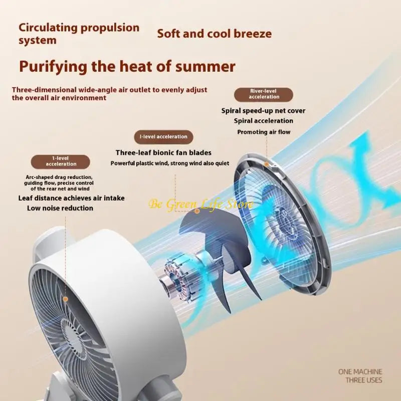 M7DF Rechargeable Oscillating Desk Fan 180degrees Air Circulation Adjustable Height