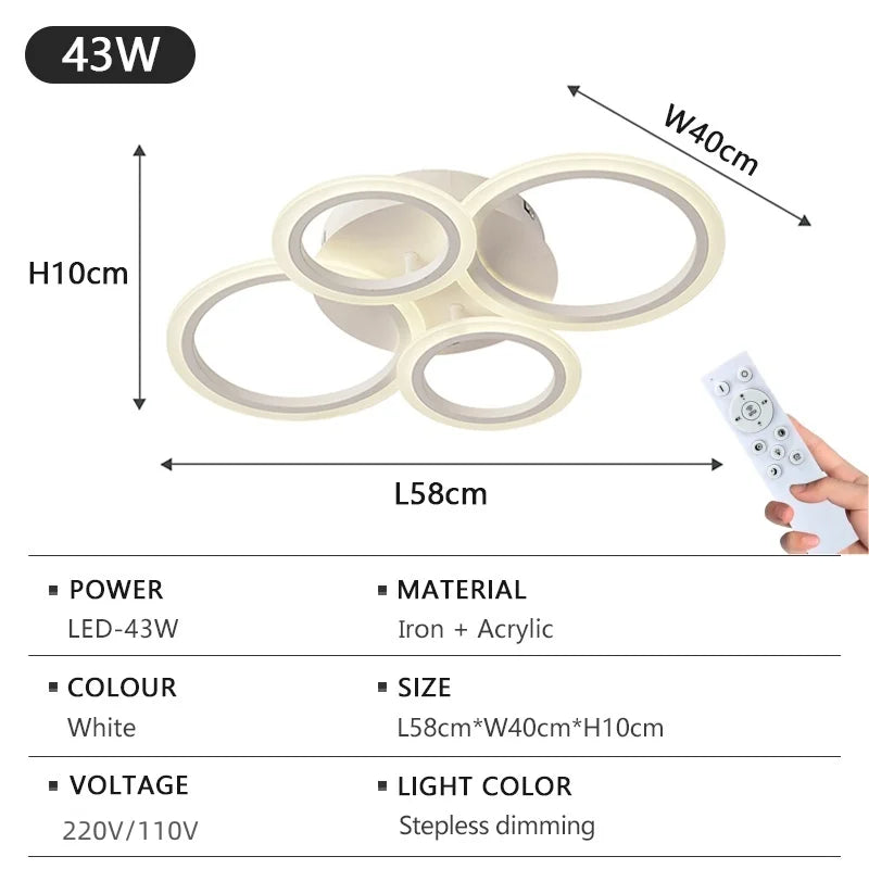 Nordic LED Ceiling Light Circular Acrylic with Remote Control Dimming Ceiling Lamp Living Room Dining Room Bedroom Decor Lights