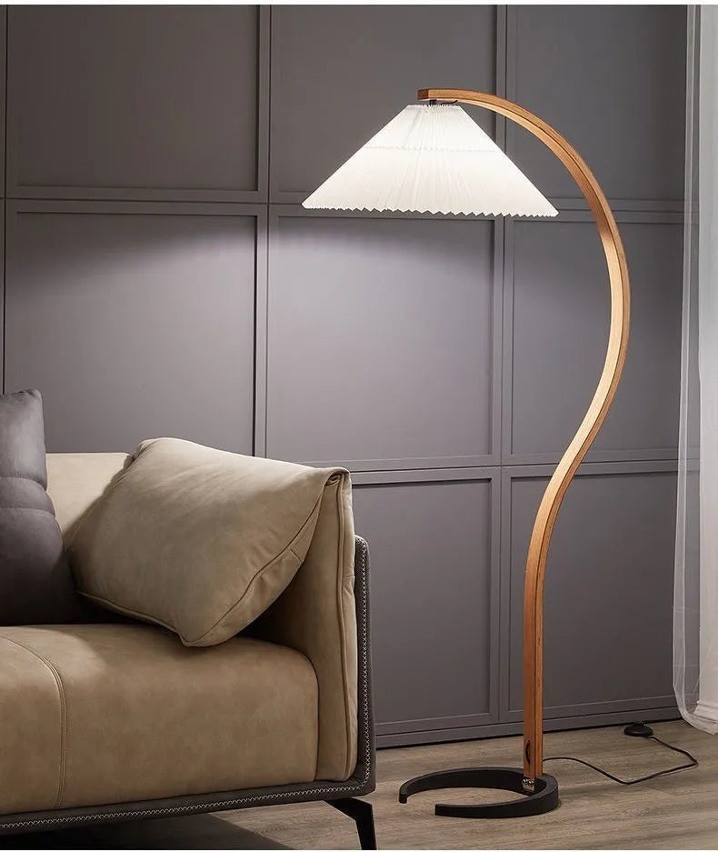 Nordic ARC Floor Lamp Retro Wooden Standing Lamp For Homestay Living Room Sofa Side Study Bedroom Bedside Reading Stand Lighting