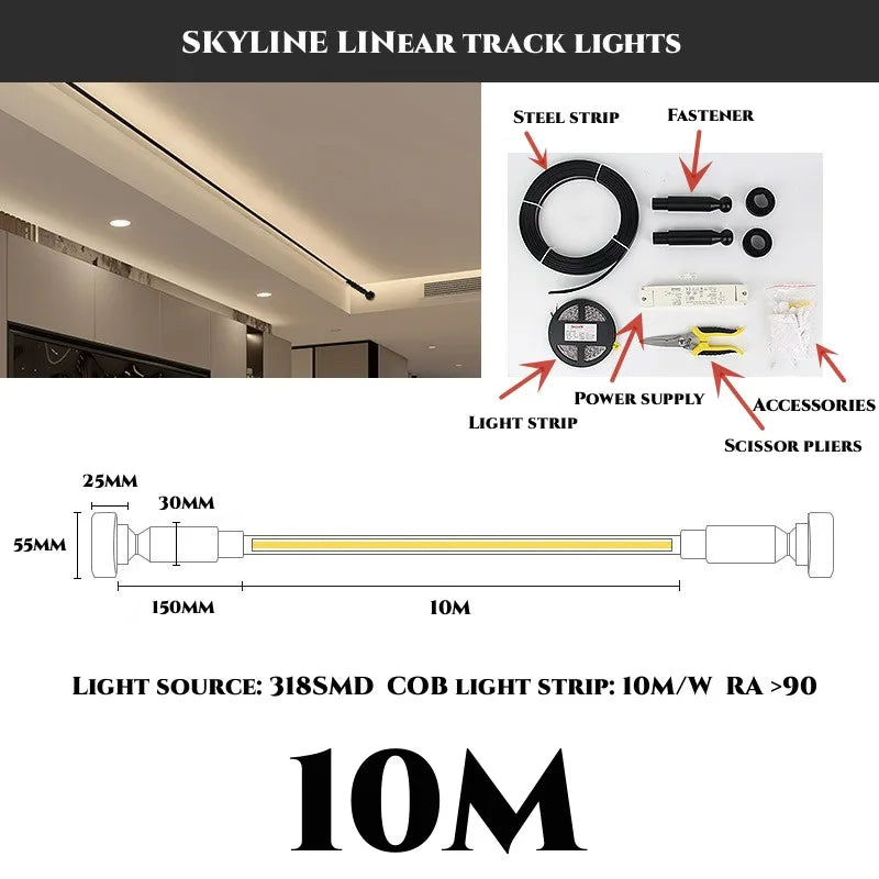 Diy Long LED Skyline Steel Strip Luminous Linear No Main Light Decoration, Modern Minimalist Creative Exhibition Hall Wall Light