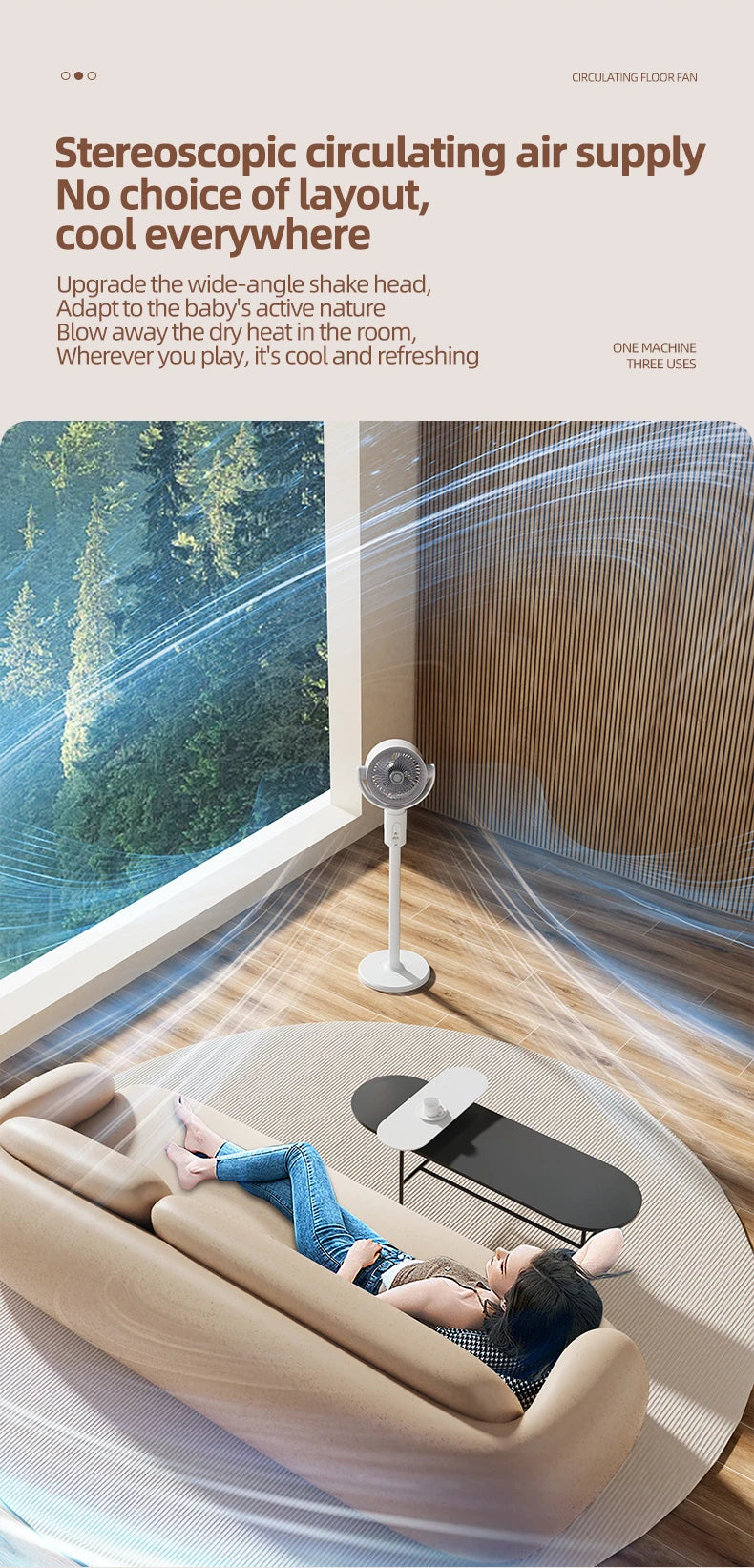 Stand Fan Rechargeable Oscillating 5 Speed Height Adjustable Air Circulator for Home Indoor Office Portable